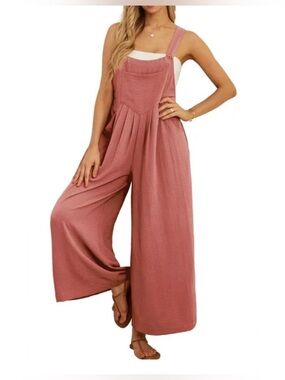 Cueply Jumpsuits Casual Loose Adjustable Straps Wide Leg Long Pant with Pockets